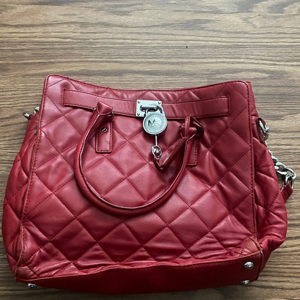 Michael Kors Quilted Red Leather Satchel with Chain Strap